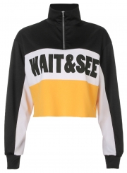 Yellow Casual Letters Print Long Sleeve Crop Top Loose Sweatshirt