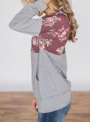 Floral Print Long Sleeve Zip Collar Loose Hoodie With Pocket