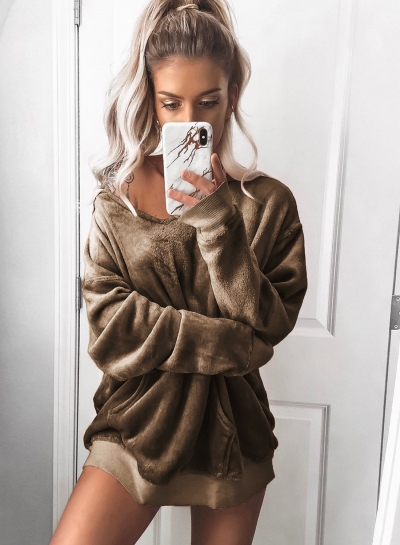 Casual Long Sleeve Fleece Loose Pullover Hoodie