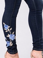 Casual Embroidered High Waist Slim Flit Skinny Jeans