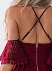 Spaghetti Strap Off Shoulder High Waist Lace Hollow Out High Low Dress