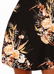 Black Fashion Sexy Floral Printed Flare Sleeve V Neck High Waist Midi Dress