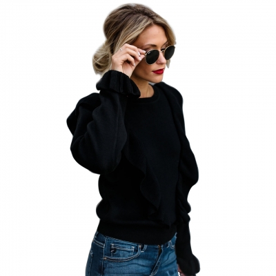 Casual Long Sleeve Paneled Ruffle Sweater lonhooker.com