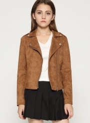 Short Soft Zip up Faux Suede Biker Moto Jacket