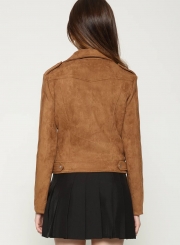 Short Soft Zip up Faux Suede Biker Moto Jacket