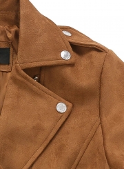 Short Soft Zip up Faux Suede Biker Moto Jacket