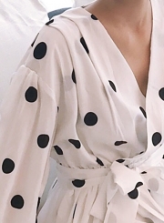 Retro French Girl V-neck Polka Dots Chic Long Dress