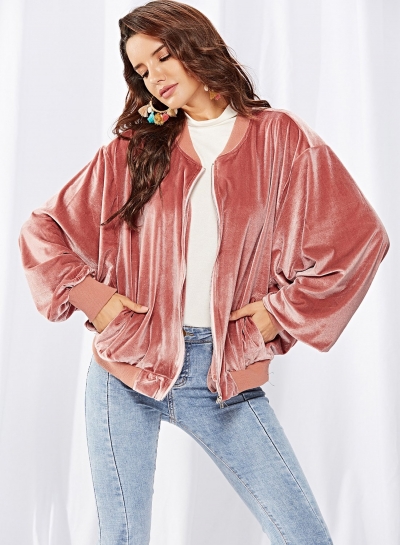 Velvet zipper long-sleeved jacket