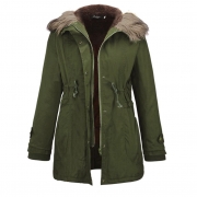 Casual Parka Coat with Faux Fur Trim Hood