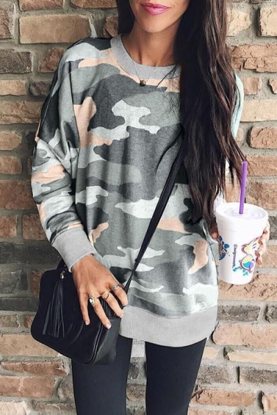 Casual Long Sleeves Camouflage Printed Hoodies zecalaba.com