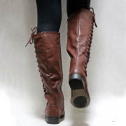 Leatherette Lace-Up Straight Boots