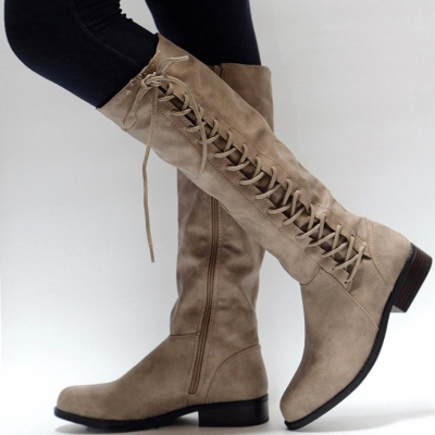 Leatherette Lace-Up Straight Boots lonhooker.com