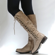 Leatherette Lace-Up Straight Boots