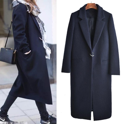 Wool Lapel Button Long Coat