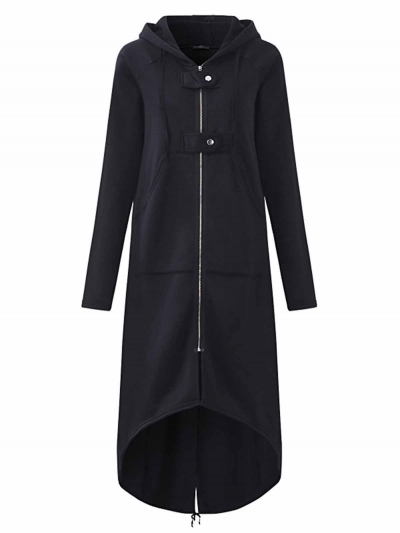 Hooded Sweatshirt Dress Zipper Asymmetrisch Long Coat modvogues.com