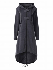 Hooded Sweatshirt Dress Zipper Asymmetrisch Long Coat