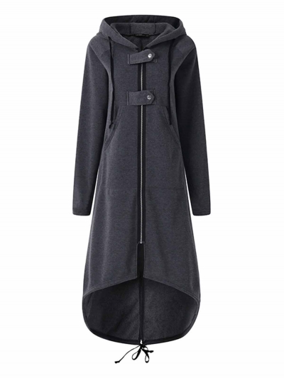 Hooded Sweatshirt Dress Zipper Asymmetrisch Long Coat modvogues.com