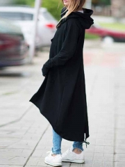 Hooded Sweatshirt Dress Zipper Asymmetrisch Long Coat