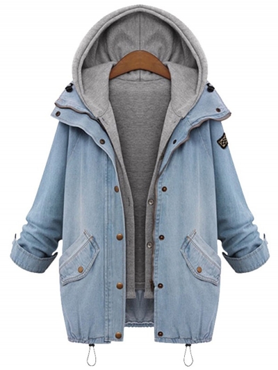 Two Pieces Denim Coats with Hoodie Vest