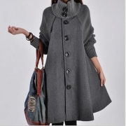 Single Breasted Cowl Neck Woolen Cloak Coat