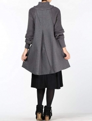 Single Breasted Cowl Neck Woolen Cloak Coat