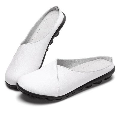 Big Size Pure Color Soft Sole Casual Open Heel Lazy Flat Shoes zecalaba.com