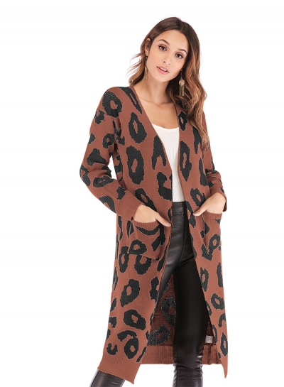 Leopard Printed Pocket Cardigan Sweater zecalaba.com