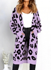 Leopard Printed Pocket Cardigan Sweater