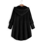 Fleece Hooded Asymmetrical Hem Button Coat