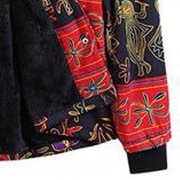 Plus Size Ethnic Boho Print Warm Flannel Inner Cotton Padded Hoodie