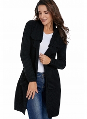 Casual Turn-Down Collar Long Sleeve Open Front Loose Cardigan