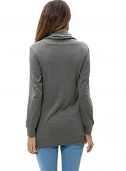 Casual High Neck Long Sleeve Slim Pullover Sweatshirt With Pockets