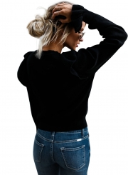 Casual Long Sleeve Paneled Ruffle Sweater