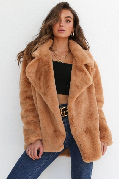 Lapel Furry Long Sleeve Cardigan zecalaba.com