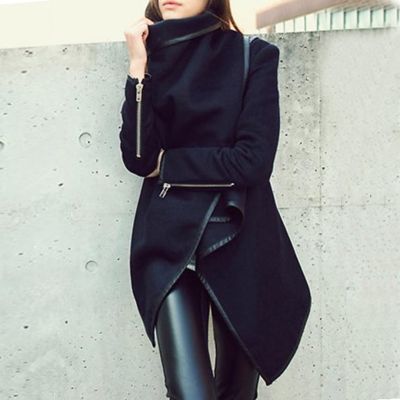 Long Sleeve Shawl Collar Piping Plus Size Coat