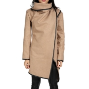 Long Sleeve Shawl Collar Piping Plus Size Coat