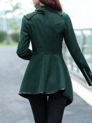 Long Sleeve Shawl Collar Piping Plus Size Coat