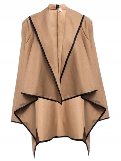 Long Sleeve Shawl Collar Piping Plus Size Coat YOYOTSHOP.com