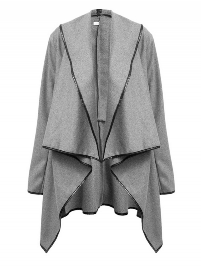 Long Sleeve Shawl Collar Piping Plus Size Coat YOYOTSHOP.com