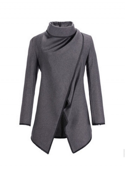 Long Sleeve Shawl Collar Piping Plus Size Coat YOYOTSHOP.com