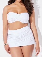 VALENTINE WHITE BANDEAU BIKINI WITH SHIRRED SKIRT