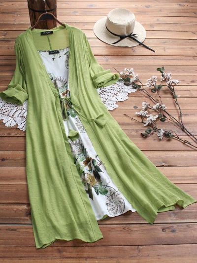 Vintage Boho Print Lace Two-piece 3/4 Sleeve Dress