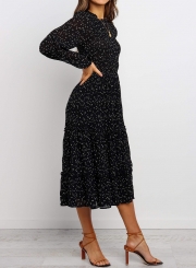 Polka Dot Print Ruffled Midi Dress In Black