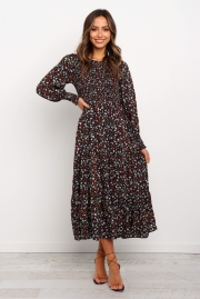 LONG SLEEVE TIERED FLORAL DRESS