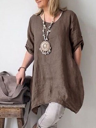 Solid Short Sleeve Casual Blouse zecalaba.com