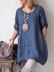 Solid Short Sleeve Casual Blouse