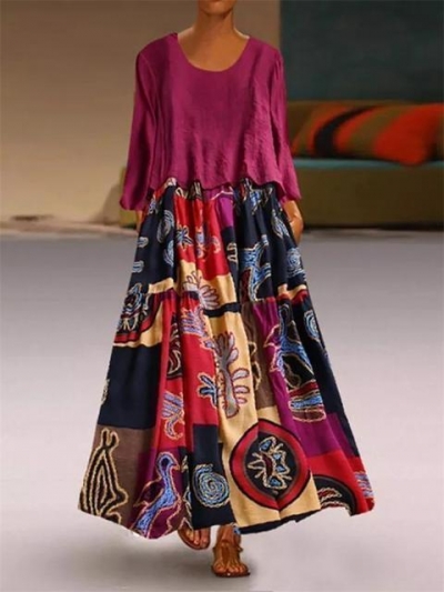 Vintage Print Maxi Two Piece Dress YOYOTSHOP.com