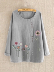 Casual Print Floral Crew Neck Long Sleeve Shirt