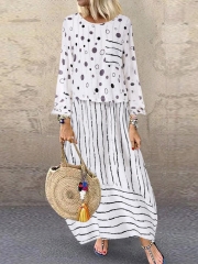 Vintage Print Polka Dots Striped Two-piece Dress