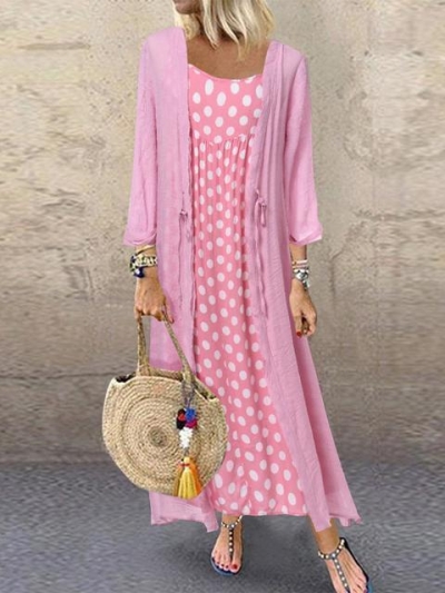 Casual Polka Dot Two-Piece Maxi Dress zecalaba.com